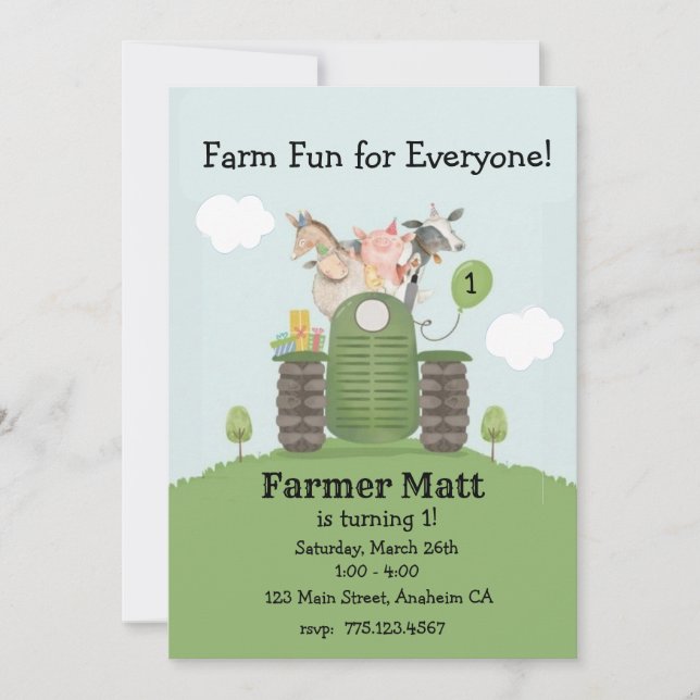 Farmer Fun for Everyone Birthday Invitation Inbjudningar (Framsida)