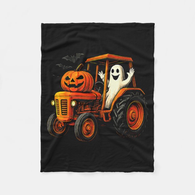 Farmer Ghost Tractor Pumpkin Soky Season Halloween Fleecefilt (Framsidan)
