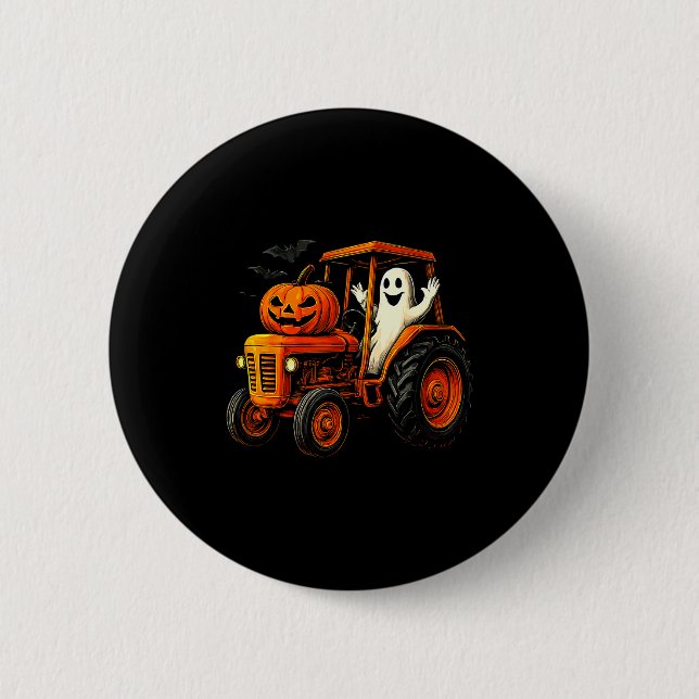 Farmer Ghost Tractor Pumpkin Soky Season Halloween Knapp (Framsida)