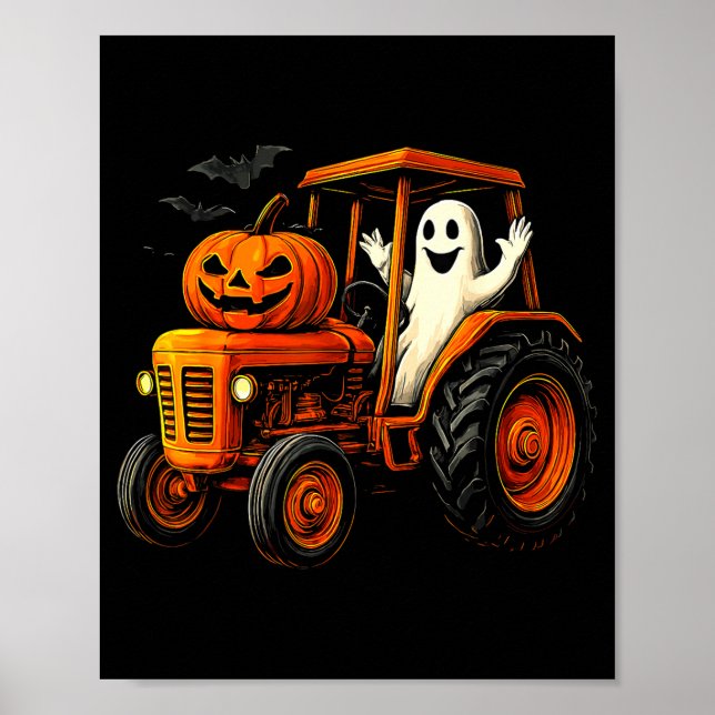 Farmer Ghost Tractor Pumpkin Soky Season Halloween Poster (Framsidan)