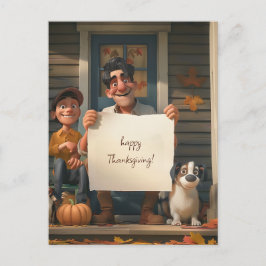 Farmer, hans son och familjens hund vykort