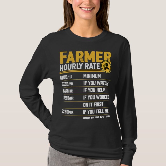 Farmer Hourly Rate  Funny Farmer Farming Lover T Shirt (Framsida)