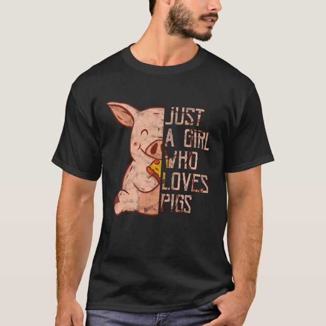 Farmer Only a Girl who Loves Pigs Agriculture T Shirt (Framsida)