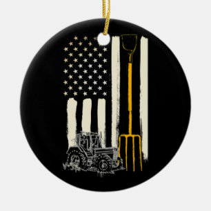 Farmer Patriot American Flagga Tractor Rancher Julgransprydnad Keramik