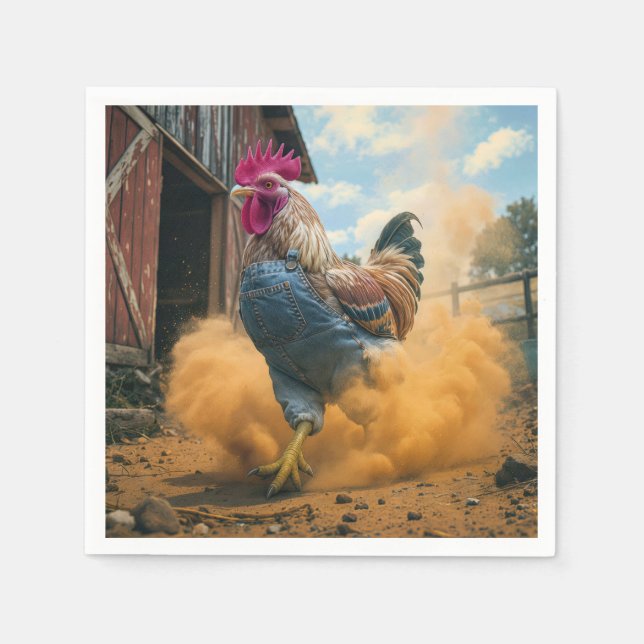 Farmer Rooster Kicking Up Dust Pappersservett (Framsidan)