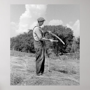 Farmer Sharpening Scythe, 1937 Poster