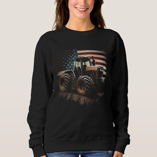Farmer Tractors USA Flag Patriotic Farming T Shirt (Framsida)