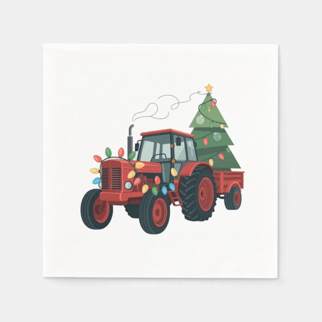 Farmer Traktor Xmas Belysning Traktor Jul  Pappersservett (Framsidan)