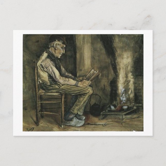 Farmer vid Fireside Reading, Vincent van Gogh Vykort (Framsida)