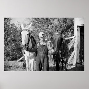 Farmer with Plow Horses, 1930-talet Poster