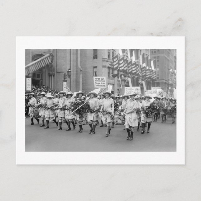 Farmerettes Sell WW1-obligationer, 1910-talet Vykort (Framsida)