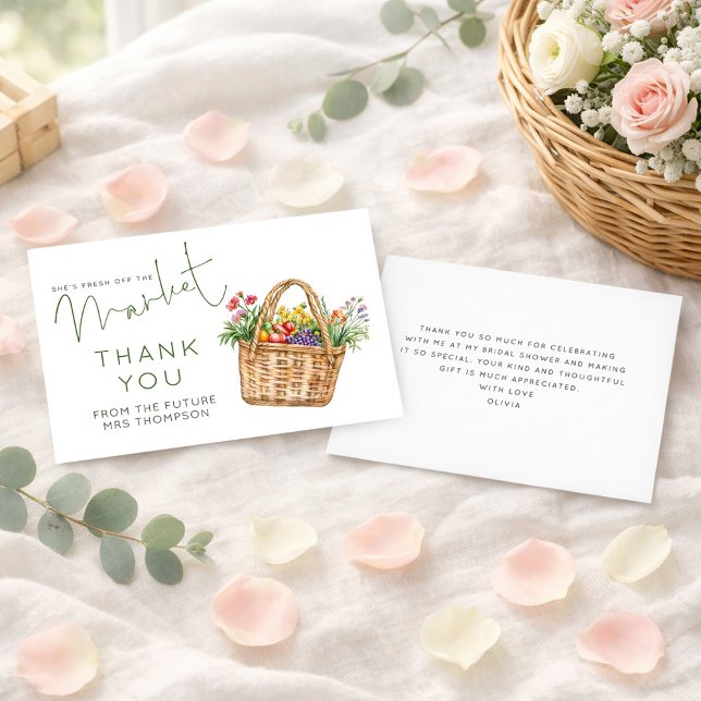 Farmers Market Bridal Shower Green Thank You Card Inbjudningar (Front and back view)