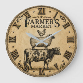 Farmer's Market Farm Animals Rustic Farmhouse Stor Klocka