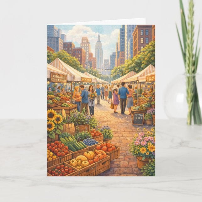 Farmers Market in the City Blank Art Card Kort (Framsida)