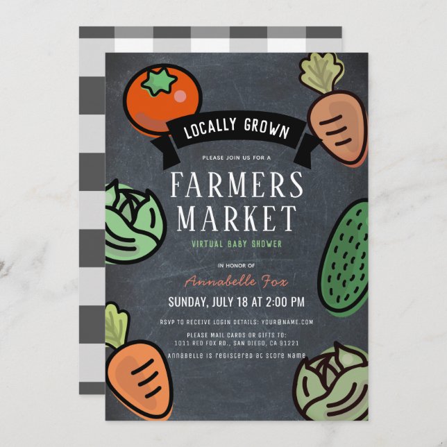 Farmers Market Kritstavla Virtuell Baby Shower Inbjudningar (Fram/baksida)