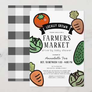 Farmers Market Vita Drive-by Baby Shower Inbjudningar