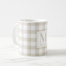 Farmhouse Beige Buffalo Check Family Namn Monogram Kaffemugg