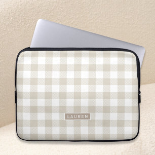 Farmhouse Beige Buffalo Check Monogrammed Laptop Fodral