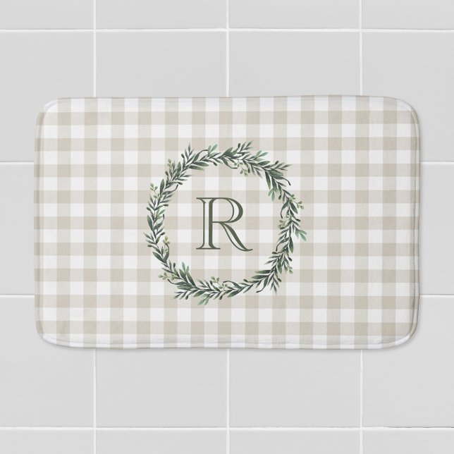 Farmhouse Beige Buffalo Check Monogrammed Wandeans Badrumsmatta (Skapare uppladdad)