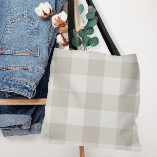 Farmhouse Beige Buffalo Check Tote Bag Tygkasse