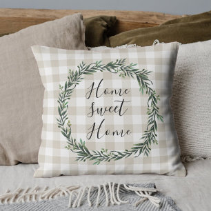 Farmhouse Beige Buffalo-rutig Home Sweet Home Kudde