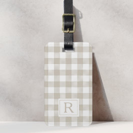 Farmhouse Beige Buffalo-rutig Monogram Bagagebricka