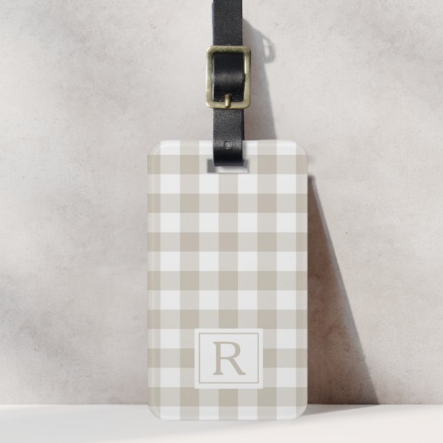 Farmhouse Beige Buffalo-rutig Monogram Bagagebricka (Skapare uppladdad)