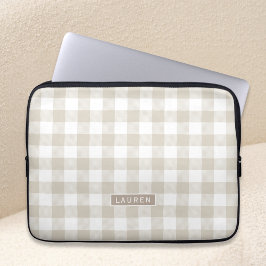 Farmhouse Beige Buffalo-rutig Monogrammerad Laptop Fodral