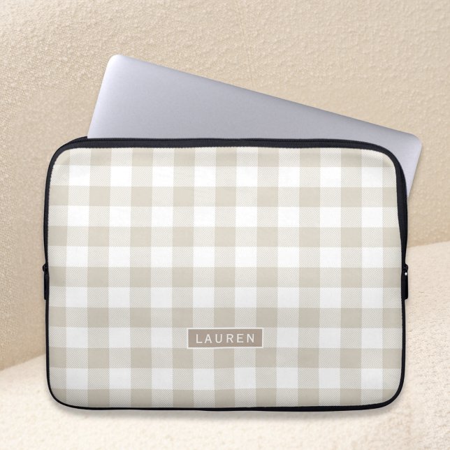 Farmhouse Beige Buffalo-rutig Monogrammerad Laptop Fodral (Skapare uppladdad)