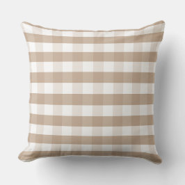 Farmhouse Beige Gingham Check Plaid Throw Pillow Kudde
