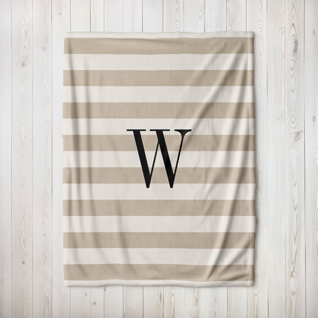 Farmhouse Beige Rand Monogram Blanket Fleecefilt (Skapare uppladdad)