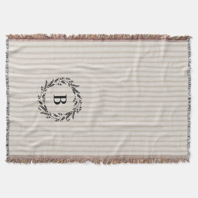 Farmhouse Beige Ticking Rand Monogram Mysfilt (Framsidan)