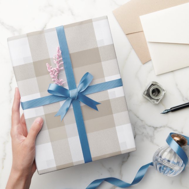 Farmhouse Beige White Buffalo Soft Plaid Pattern Presentpapper (Gifting)