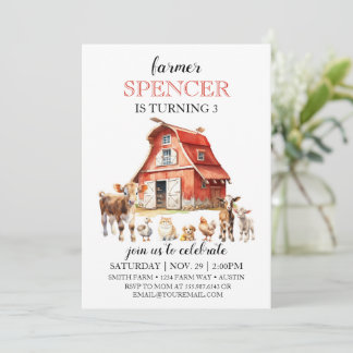 Farmhouse Birthday Barn Animals Party Inbjudningar