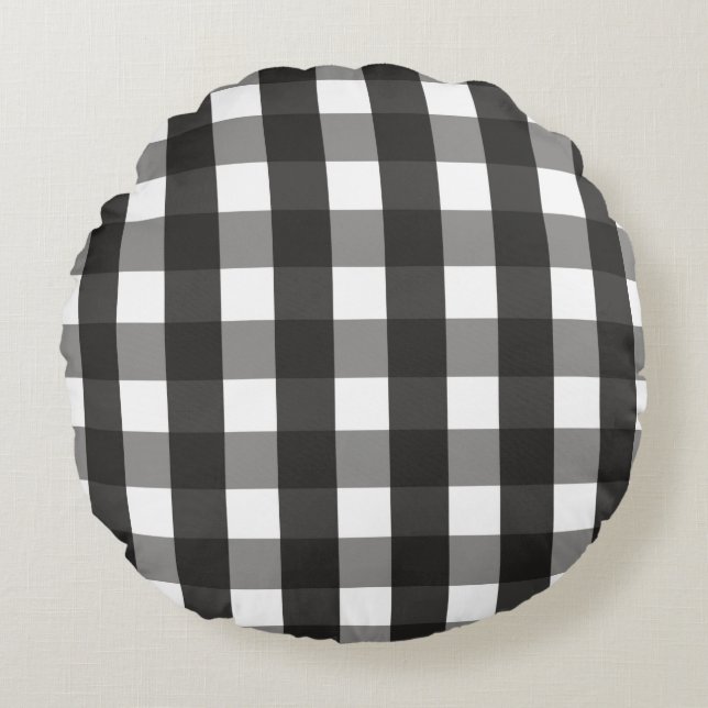 FARMHOUSE BLACK AND WHITE GINGHAM CHECK RUND KUDDE (Framsidan)
