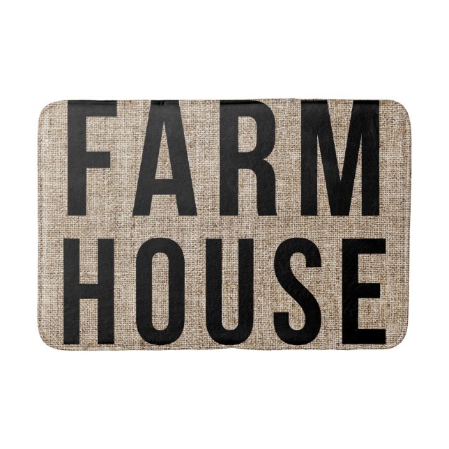 FARMHOUSE Black Lettering Rustic Burlap Sacking Badrumsmatta (Framsidan)