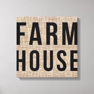 FARMHOUSE Black Lettering Rustic Burlap Sacking Canvastryck