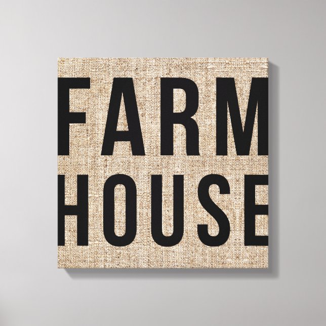 FARMHOUSE Black Lettering Rustic Burlap Sacking Canvastryck (Framsida)