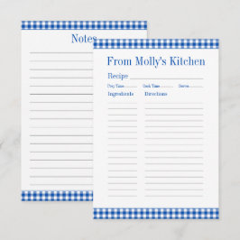 Farmhouse Blue och White Gingham Play Recipe Anteckningskort