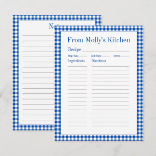 Farmhouse Blue och White Gingham Play Recipe Tilläggskort