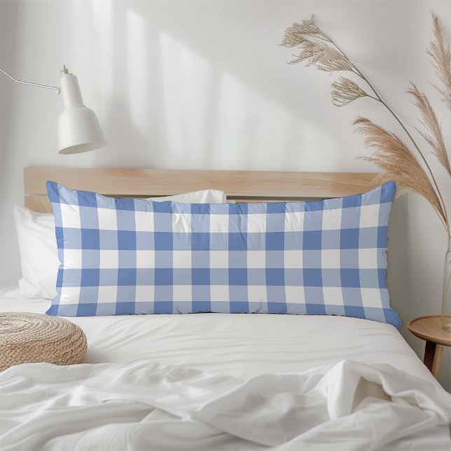 Farmhouse Blue Rustic Gingham Check Plaid Kroppskudde (Skapare uppladdad)