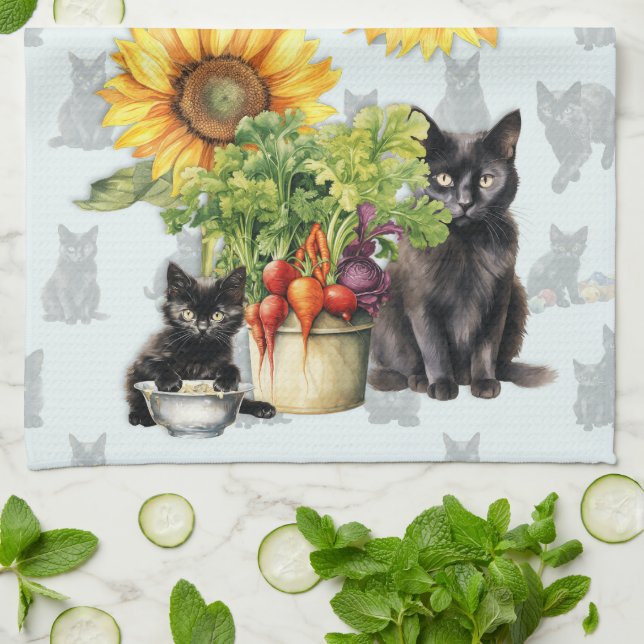 Farmhouse Cats Vegetables Kökshandduk (Vikta)