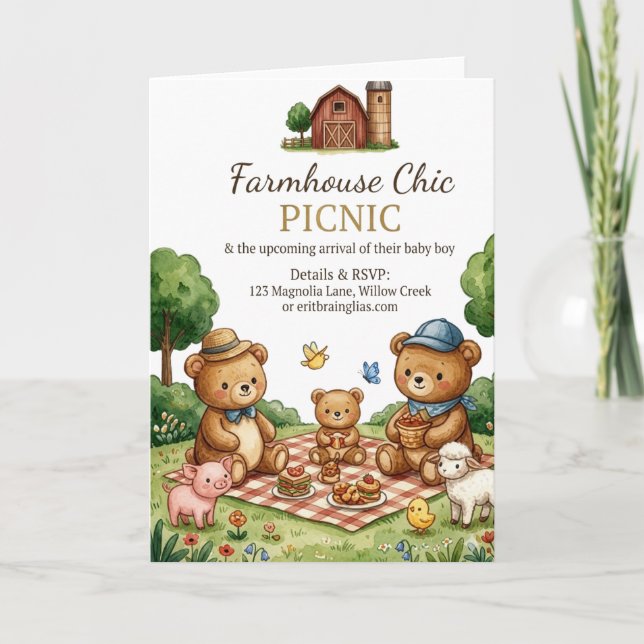 Farmhouse Chic Picnic Invitation Kort (Framsida)