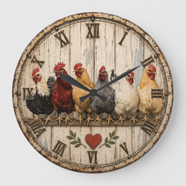 Farmhouse Chicken Rustic  Stor Klocka (Framsida)