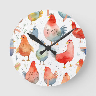 Farmhouse Chickens Rund Klocka
