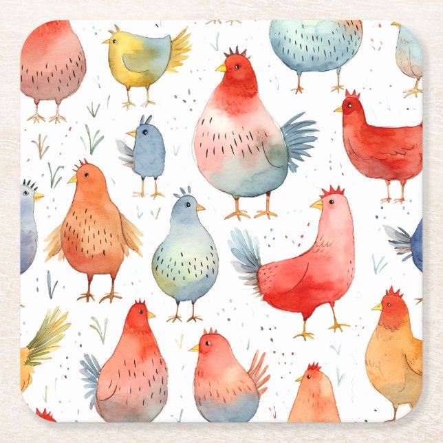 Farmhouse Chickens Underlägg Papper Kvadrat (Framsidan)