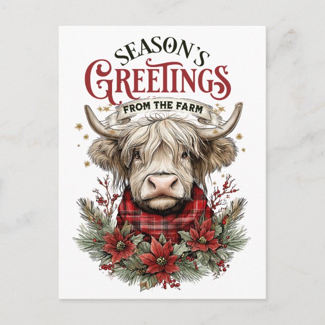 Farmhouse Christmas Card – Festive Cow  Vykort (Framsida)