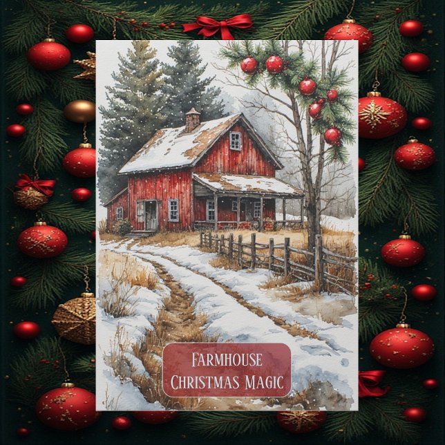 Farmhouse Christmas Magic Vintage Rustic  Julkort (Farmhouse Christmas Magic Vintage Rustic Holiday Card)