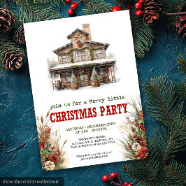 Farmhouse Christmas party printable red green Inbjudningar