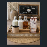 Farmhouse Coffee Bar Still Life Decor | Poster<br><div class="desc">Create a warm and inviting coffee corner with this cozy farmhouse coffee bar still life artwork. Featuring a rustic tray, glass bottles for cream, sugar, and syrup, a fresh cup of coffee, and a charming coffee bar sign, this piece captures the relaxed comfort of a home coffee station. Perfect for...</div>